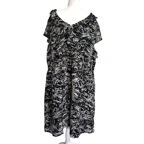Merona Womens Black & Gray Abstract Print Ruffle Dress Size 4X Polyester Short S - Picture 4 of 13